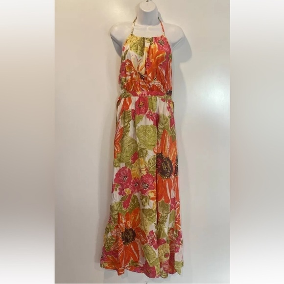 Anthropologie Lil Manambe Floral Silk Halter Maxi Dress Womens Size 6 (1364)‎ - Picture 2 of 5
